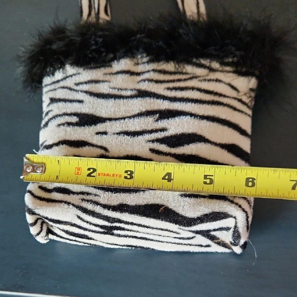 Zebra Print Gift Bag with Black Fur Trim